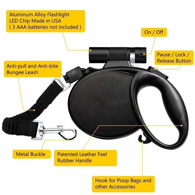 Lighted Expandable Dog Leash With Flashlight 7.3" x 6.1" Safe Walking