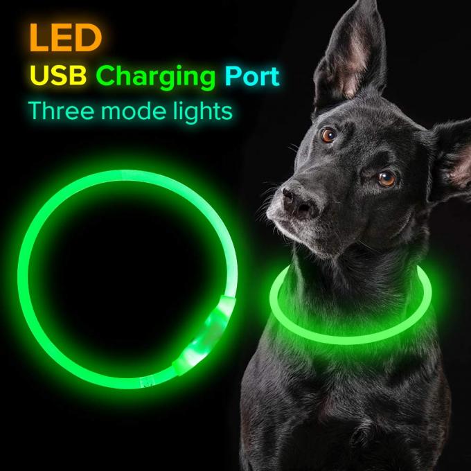 Multiple Colors Waterproof Glow In The Dark Dog Collar 27.5 Inch 70cm