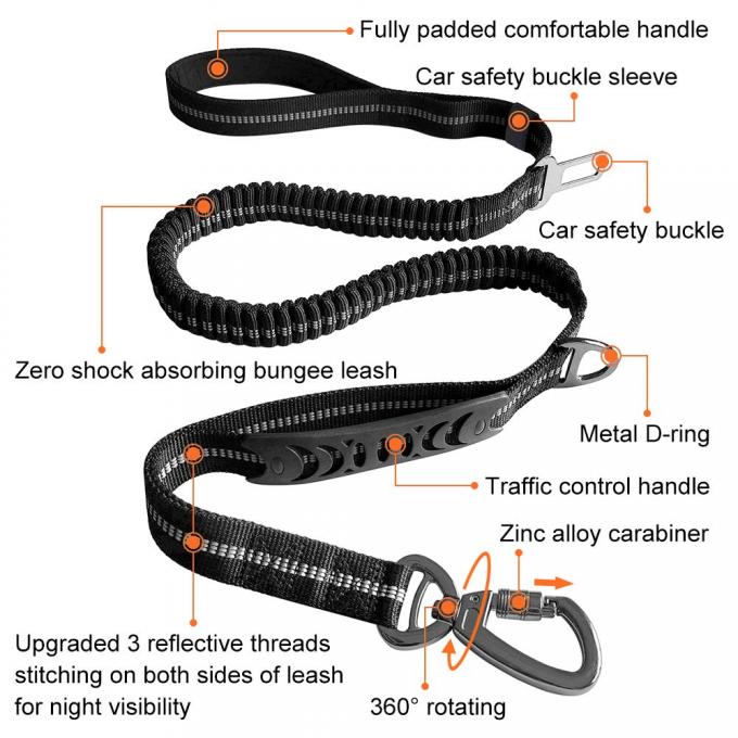 Strong Bungee Shock Absorbing Dog Leash 4 In 1 Multifunction With Car