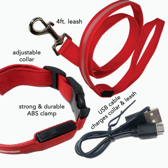 3 Modes Adjustable LED Dog Collar USB Rechargeable , Light Up Christmas