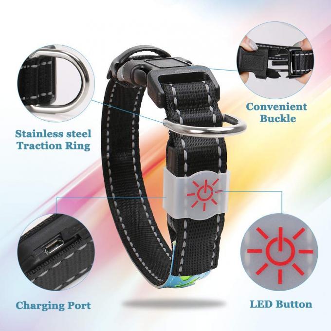 PU Leather Rechargeable Flashing Dog Collars Nylon bing For Medium