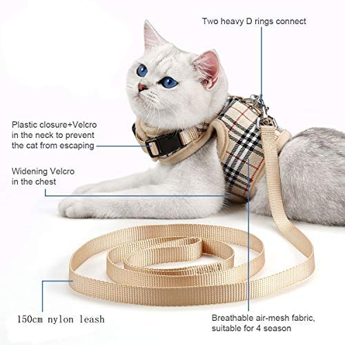 Adjustable Soft Mesh Cat Harness Vest And Leash Set Padded Lining Snug