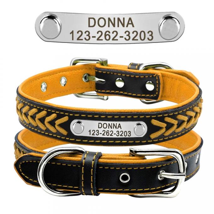 Personalized Nameplate Custom Leather Dog Collars , Braided Leather