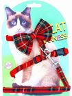 Nylon Webbing Adjustable Cat Harness Kitty Rabbit Plaid With Removable Bowtie