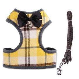 Pet Dog Cat Plaid Bowtie Harness Vest Escape-proof XS Harnesses for Puppy & Kitten