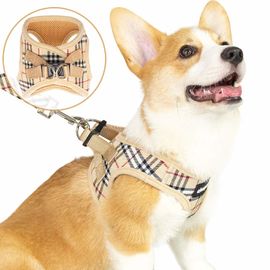 Plaid Cute Adjustable Puppy Harness And Leash Set Small Dog Vest Escape Proof