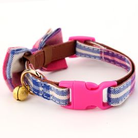 Soft Comfortable Cat Dog Collar With Cute Plaid Bowtie Large Size Neck 14.4"-22"