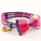 Soft Comfortable Cat Dog Collar With Cute Plaid Bowtie Large Size Neck 14.4"-22"