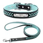 Personalized Nameplate Custom Leather Dog Collars , Braided Leather Engraved Dog Collars