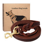 6 FT Handmade Dog Leather Leashes , Braided Leather Dog Leash Military Grade