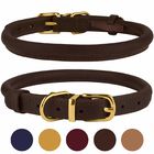 Handmade Leather Rolled Rope Dog Collars For Small Medium Large Dogs Puppy Cat