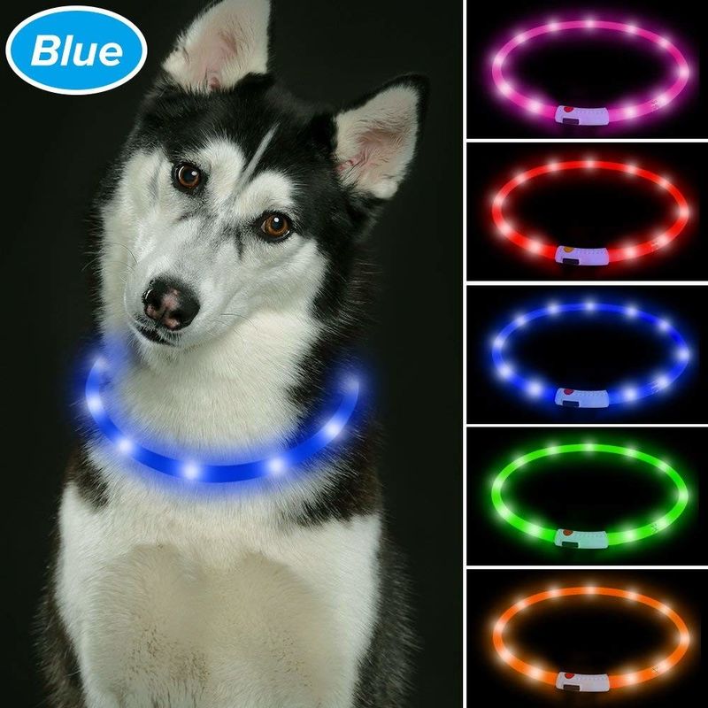 TPU Cuttable LED Dog Collar USB Rechargeable , LED Reflective Dog Collar 6 Colors Available