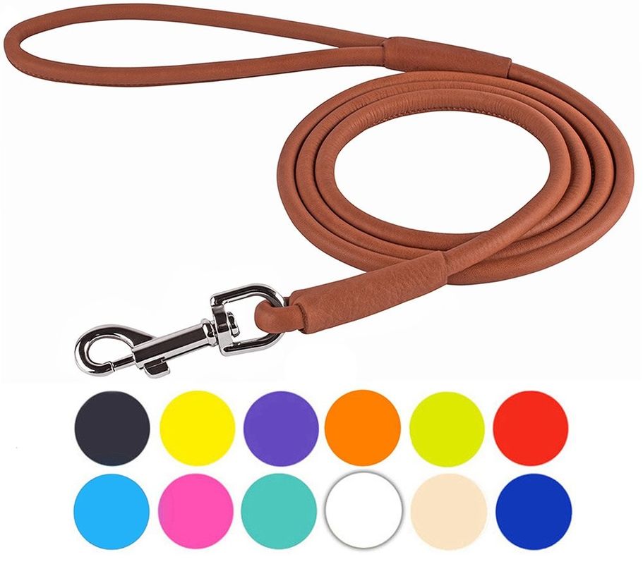 Multiple Sizes Rolled Leather Dog Leash Rope Soft Padded Multicolored