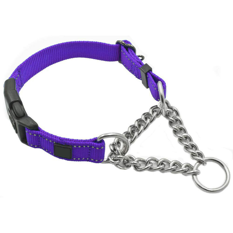 Stainless Steel Chain Nylon Martingale Dog Collar Sturdy 7 Colors Option