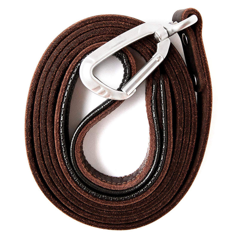 Soft Padded Handle Handmade Dog Leather Leashes Lightweight Natural Brown Color