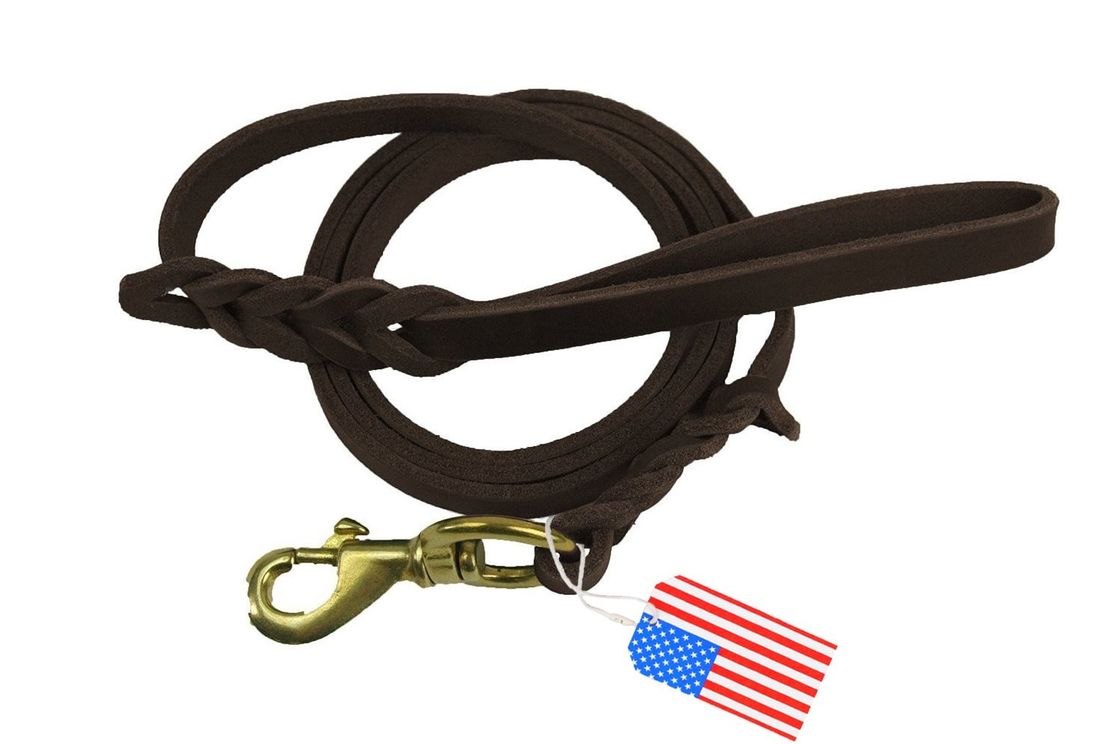 Brown Braided Leather Dog Leash Lead Handmade For Hunting Training Dogs