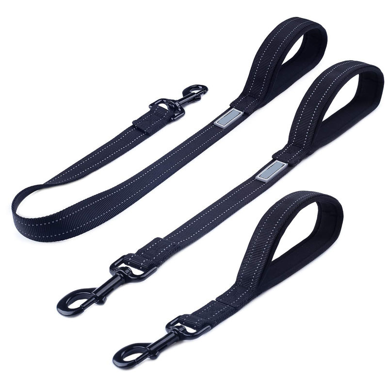 Black Color Short Dog Leash Double Webbing Nylon Reflective For Training