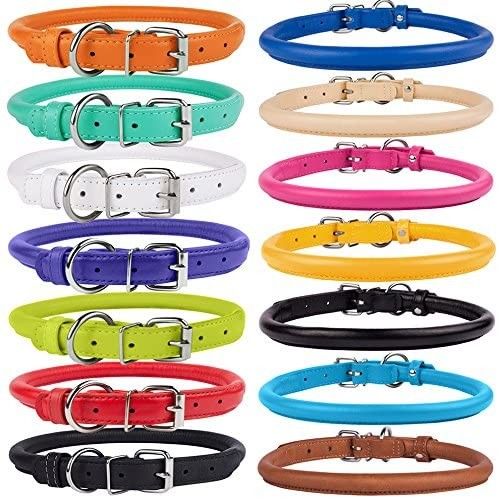 Genuine Leather Handmade Dog Leather Leashes , Soft Padded Round Puppy Collar